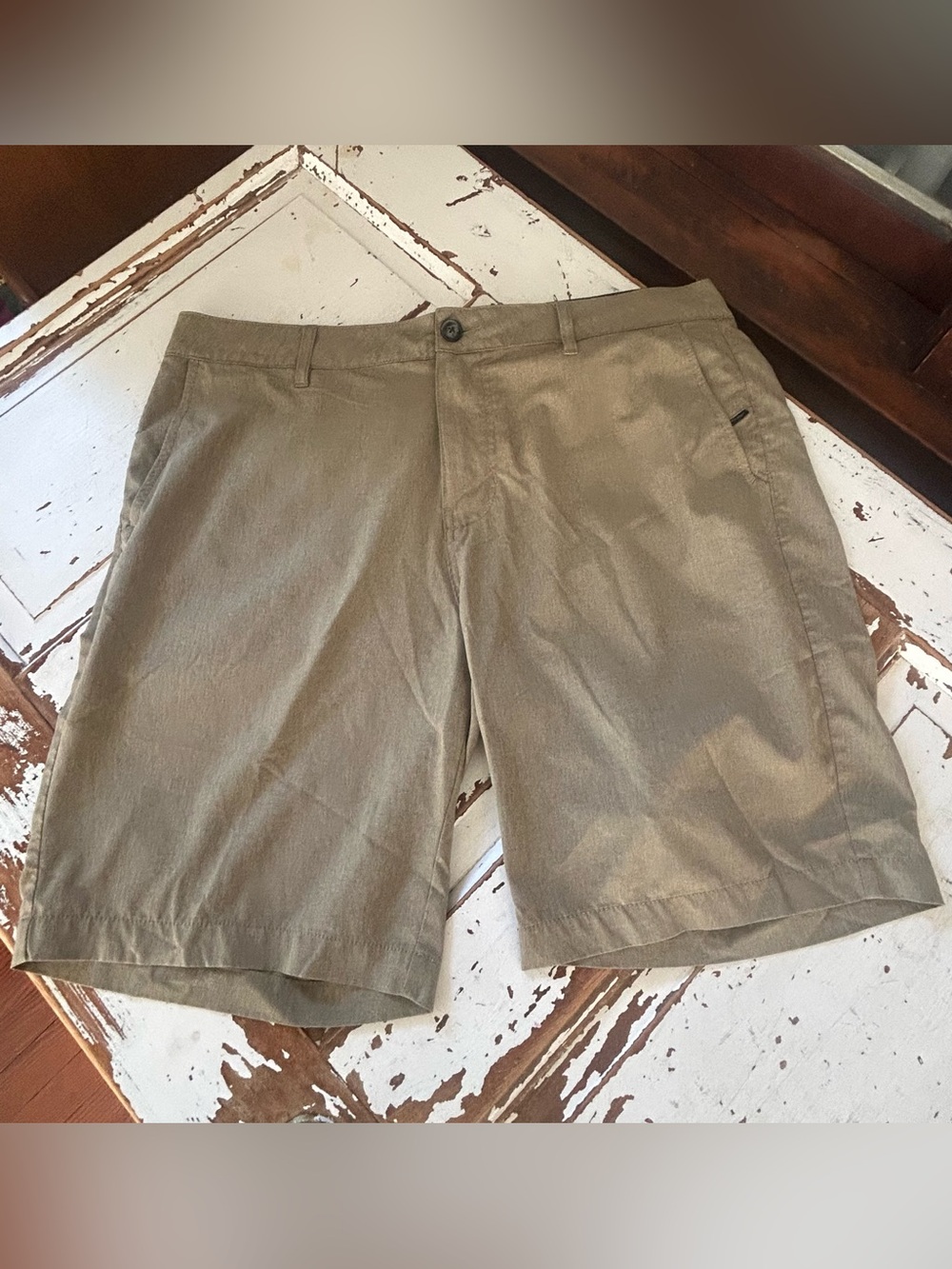 Mens Beige Tan Nitrous Black Stretch Hybrid Shorts Chino Size 36